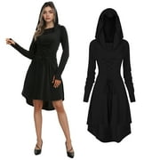 RTOPDS Renaissance Costume Women,Medieval Dress Hooded Robe Lace Up Halloween Costume for Womens(Black,S)